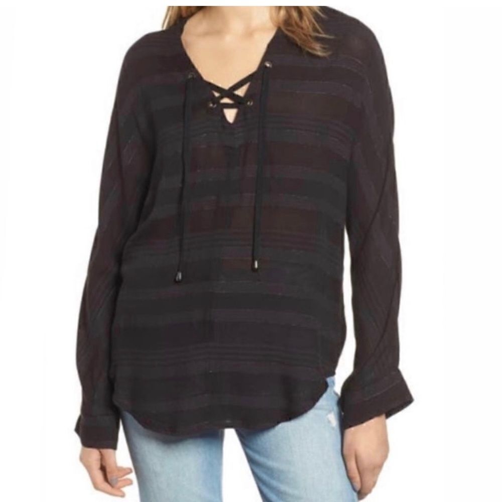 Rails Lily Silver Metallic Tel Aviv Stripe Top - image 1